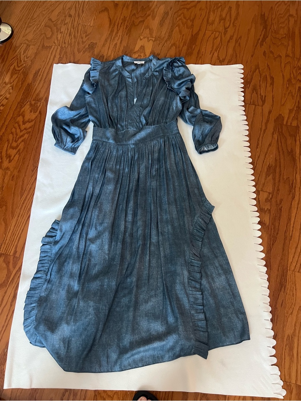Current Air Slate Blue V-Neck Ruffle Maxi Dress - Picture 4 of 9